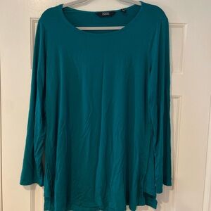 Dennis by Dennis Basso Long Sleeve Tunic Top – Teal Blue, Size Medium